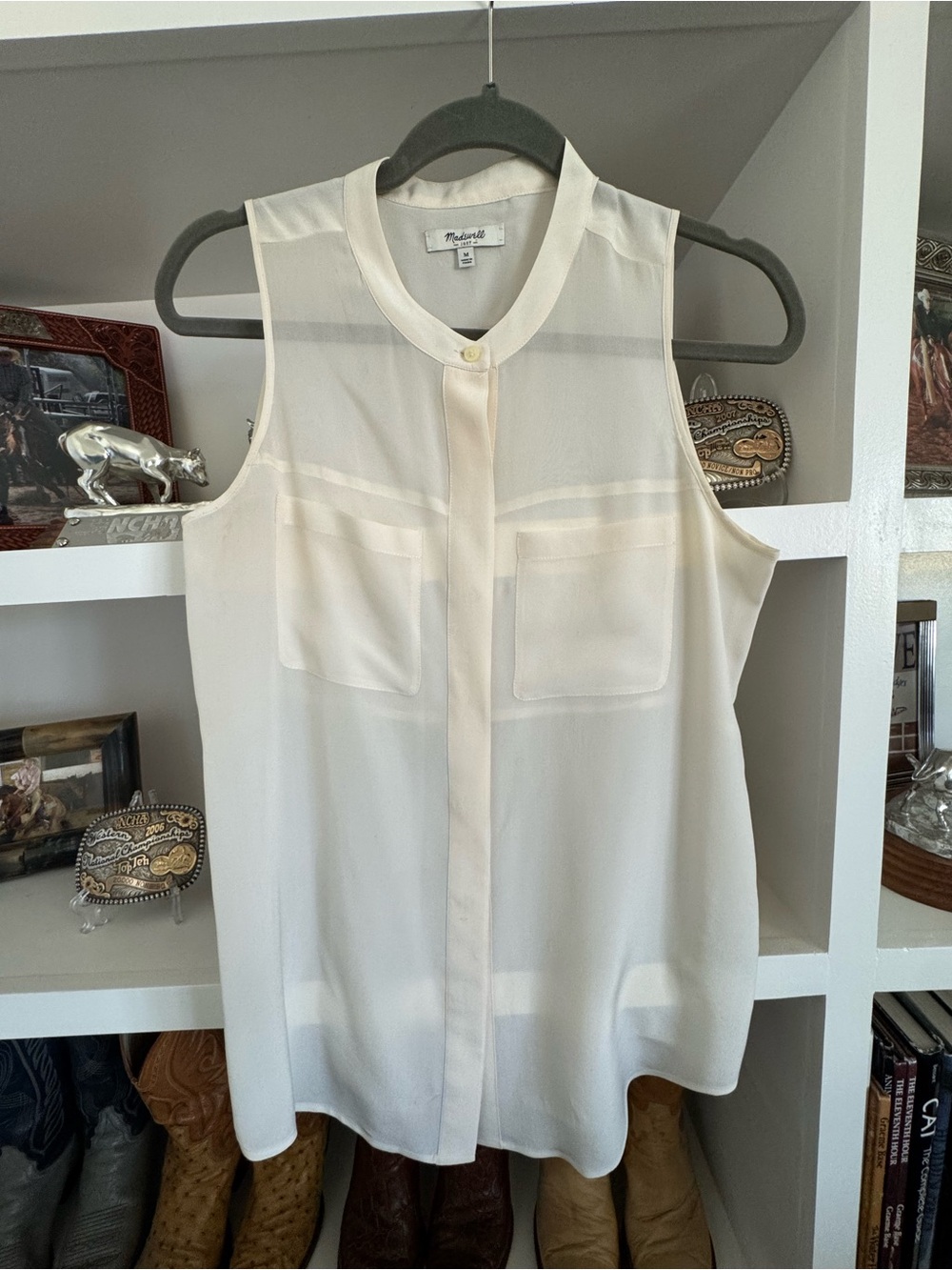 Madewell 1937 Sleeveless Silk Top M Cream Colored